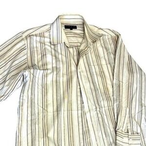 Yago Activewear Button Down Long Sleeve White Black Pinstripe Shirt Men's US L